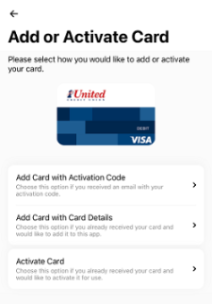 activate card menu screen