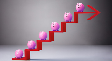 Piggy banks on a ladder