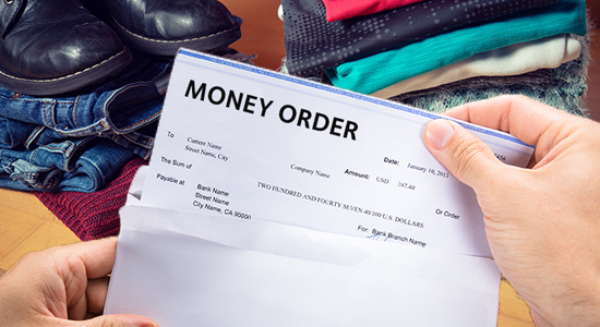 Accepting a money order as payment for used clothes