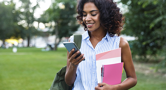 College student checking their phone