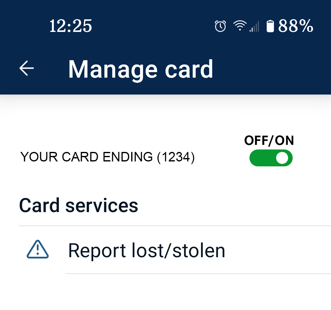 Card management menu