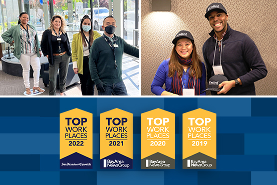 Team 1st United alongside Top Workplaces Awards from 2019-2022