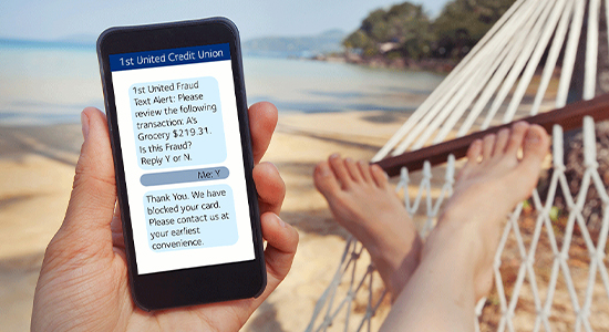 Receiving fraud text alert while on vacation