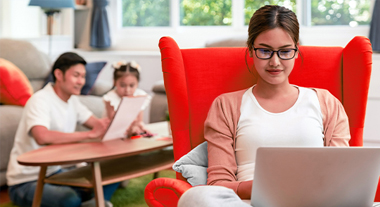 Family working in their living room