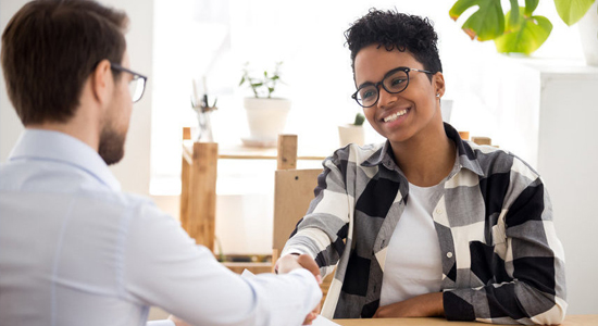 Shaking hands at an interview