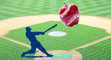 Baseball player hitting an apple
